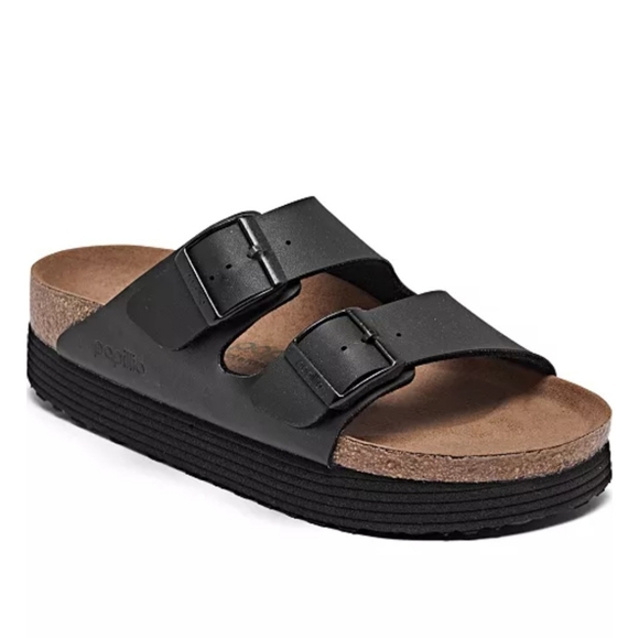 Birkenstock PAPILLlO Platform Black Double Strap Sandals Size 38 7/8 - Picture 2 of 5